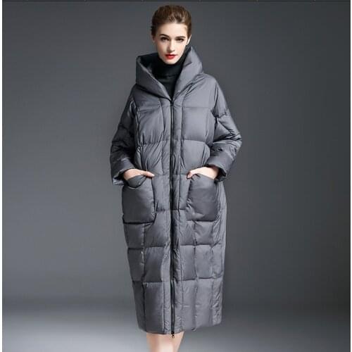 Obrix New 2020 Winter Female Long Duck Down Jacket Warm Solid Color Parka Casual Style Slim Fit Hooded Coat For Women