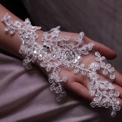 Wholesale 5 Pairs(10pcs) White Flower Floral beads Lace Fabric Applique with Sequine Sewing Trim Wedding Dress