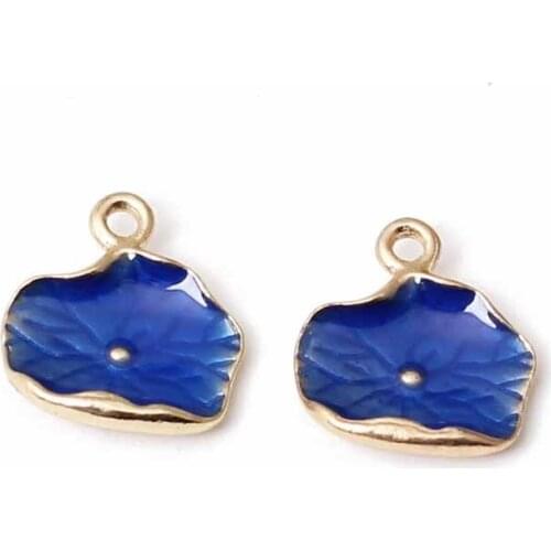 2pcs/lot Fancy Craft Enamel Lotus Leaf Design Zinc Alloy Charms 13x15mm Blue Drop Oil Buddha Pendants Accessories DIY Jewelry