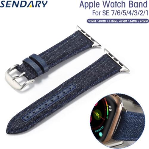 Sport Watch Band for Apple Watch SE 6/5/4/3/2/1 Loop Band 38MM 42MM for iWatch Series 40MM 44MM Denim Leather Bracelet Strap