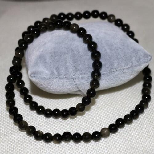 Retro Fashion 6mm Natural Stone Black Obsidian Round Beads Bracelets Multilayer Strand for Men Women Jewelry 18inch B2897