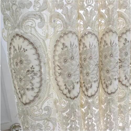 Luxury European Embroidery Flower Sheer Curtain For Living Room White Romantic Lace Bottom New Home Decor Tulle Drapes JS215C