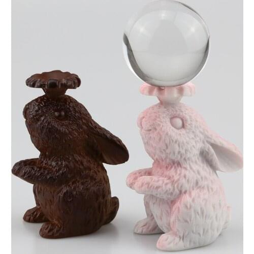 Rabbit Figurine Display Stand Crystal Glass Lens Ball Photography Lensball Bunny Base Sphere Egg Globe Holder Home Decor Crafts
