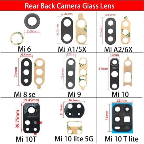 10pcs/lot, For Xiaomi Mi 10T 10t Pro Rear Back Camera Glass Lens Cover Lens For Xiaomi Mi 10 9 8 lite Se A1 A2 A3 6 Note 10 Pro
