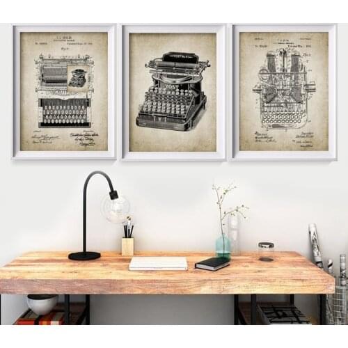 Vintage Typewriter Patent Print Design Office Wall Art Pictures Decor Typewriting Machine Vintage Canvas Posters Canvas Painting