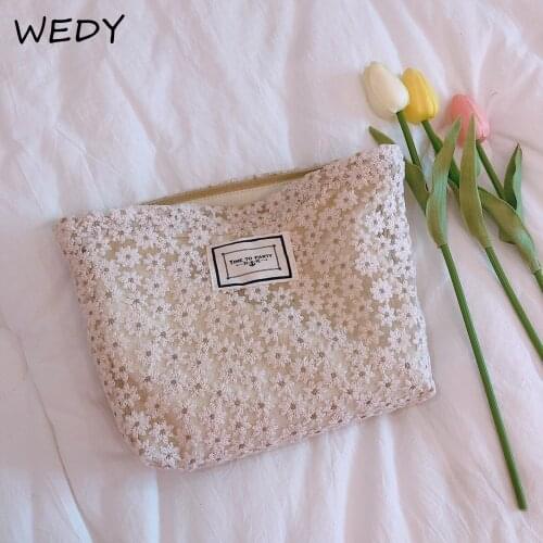 Women Lace Embroidery Cosmetic Bag Jacquard Fabric Makeup Bag Organizer Necesserie Toiletry Bag Floral Cosmetic Pouch Beauty Box