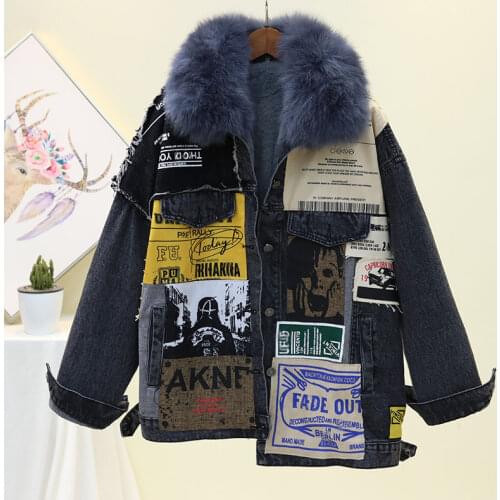 New Style Winter Jackets Women Lambswool Coat Korean Irregular Denim Jeans Jackets Female Long Thicken Warm Fur Parka Coats Tops