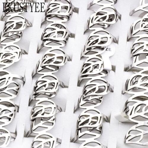 24 pcs/lot leaf stainless steel rings for women 2018 high quality new fashion jewelry gift for party wholesale