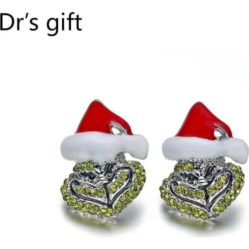 Harong Santa Stud Earrings Christmas Comic Pretty Crystal Earrings Red Green Enamel Fashion Jewelry Party New Year Women Gift