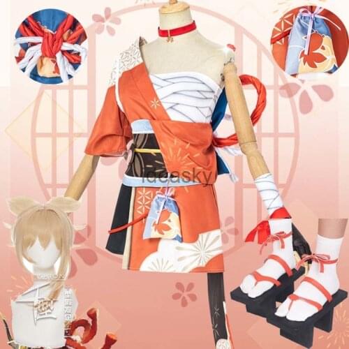 Anime game Genshin Impact Yoimiya Cosplay Costume wig shoes Carnival Halloween Women Lolita Dress Hot Game Japan Kimono Outfit