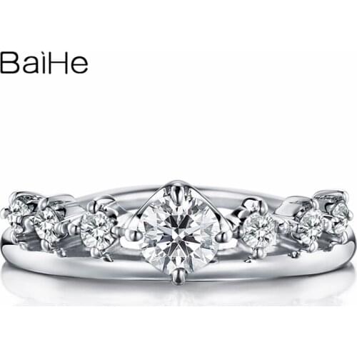 BAIHE Solid 10K White Gold(AU417) Certified 0.25ct Round cut Trendy Moissanite Engagement Wedding Women Gift Fine Jewelry Ring