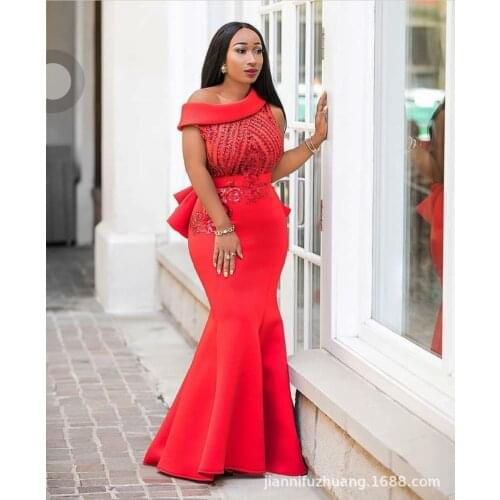 Women Dress Maxi Mermaid Night Sequined Party Wear Evening Red Classy Formal Dresses One Shoulder Glitter Gowns Summer Clothing