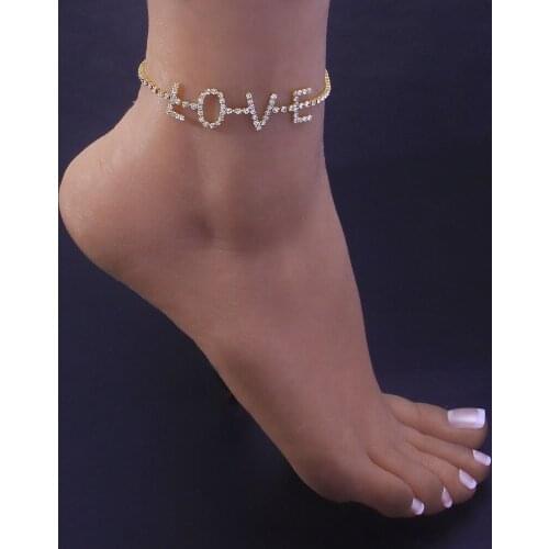 Gold Silver Color CZ Love Tennis Chain Leg Bracelet Bohemian Jewelry Love Letter Anklets Iced Out Hip Hop Cavigliera Donna
