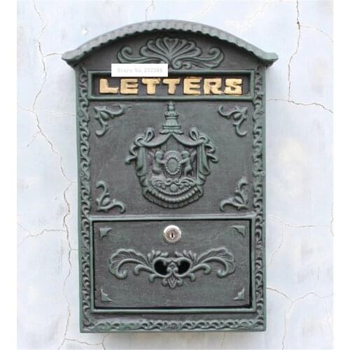 2568/6899 European Style Mailbox Retro Wall Newspaper Letter Post Box Iron Handicraft Lockable Mailbox Outdoor Secure Letterbox