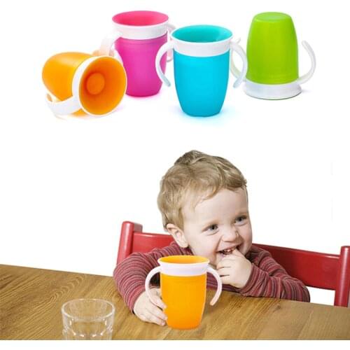 360 Degrees Can Be Rotated Baby Learning Drinking Cup With Double Handle Flip lid Leakproof Infants Water Cups Bottle BPA Free