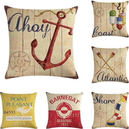 45*45cm Anchor and oar print Cushion Cover Linen Throw Pillow Car Home Decoration Decorative PillowcaseT414