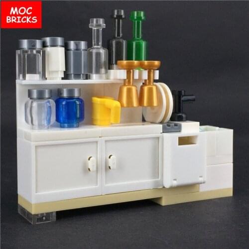 5sets/lot MOC Bricks Kitchen cabinets utensils DIY Model Action Figures Kids Building Blocks Assembled Toys best children Gift