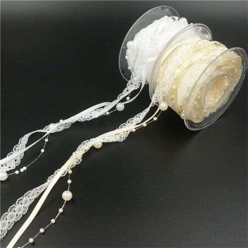 5Meters European and American Imitation Pearl Chain Lace Fine Birthday Wedding Scene Layout with a bouquet of Decorative Ribbon