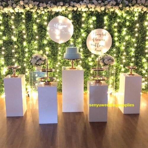 5pcs/set )Wedding supplier acrylic backdrop wedding white mental square plinth wedding display stand senyu1486
