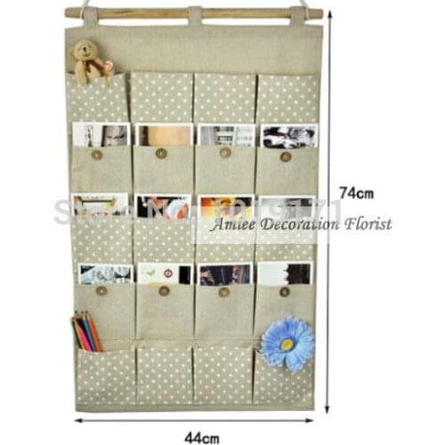 74 cm Wedding Home Garden Decor Hanging 20 Pocket Wall Planter Wooden Handle Artificial Flower Pot Bags F340