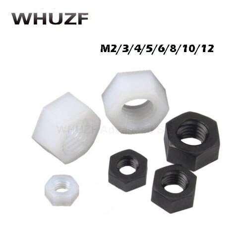 Free shipping 40/50Pcs DIN934 M2 M2.5 M3 M4 M5 M6 M8 M10 M12 PA66 Nylon Hex Nut Hexagon Plastic Hex Nuts