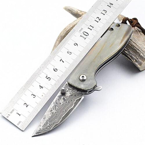 Free shipping New style folding knife outdoor Damascus steel knife tools Cattle horn handle Exquisite gift knife