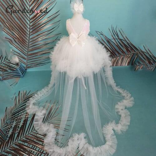 Sequin Glitter White Flower Girl Dress Sleeveless Girls Princess Wedding Party Dress First Communion Gown Child Dress