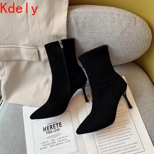 Fashion Comfortable Women Boots Pointed Toe Thick Heels Ankle Boots Zapatos De Mujer Autumn Winter High Heels Women Shoes