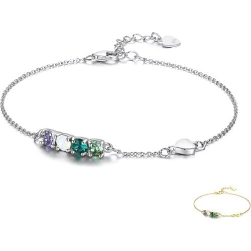 SILVERHOO 925 Sterling Silver Adjustable Link Bracelets For Women Dazzle Colour Square Austria Crystal Bracelet Party Jewelry