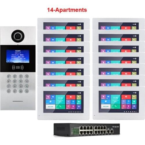 Top Quality Building TCP/IP digital video intercom doorbell touch screen HD video door phone system for 14-apartments