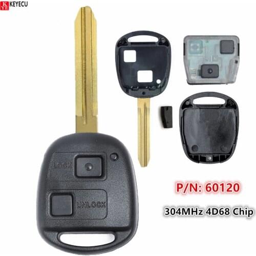 Keyecu Remote Key 2 Button 304MHz 4D68 Chip for Toyota Prado 120 2002-2003 2004 P/N: 60120