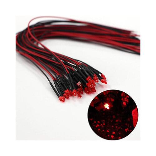 Evemodel 20pcs Pre Wired 1.9mm Diffused Red Led Lamp Light 12V NEW L1219DR ho scale model train 1/35 railway modeling