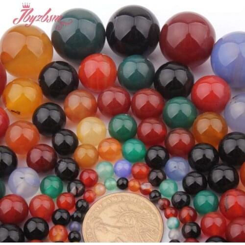 Smooth Round Multicolor Agates Natural Stone Loose Beads for Women Men DIY Accessorie Necklace Bracelet Jewelry Making 15"