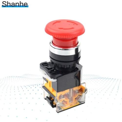 Mushroom head emergency stop button switch 22MM self-locking 1NO+1NC