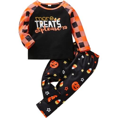 2 Pieces Kids Suit Set, Halloween Letter Print O-Neck Long Sleeve Tops+ Star Print Long Pants For Toddler,2021 New Fashion