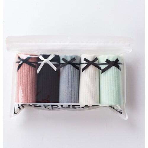 Five Piece Set Womens Cotton Underwear Sexy Solid Color Panties Fashion Bow Comfort Briefs Mid Waist Seamless Female Lingerie