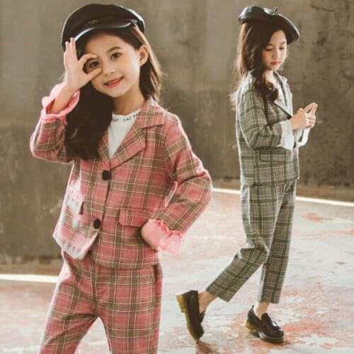 Girls Clothing Set Spring Autumn Children Plaid Long Slee Suit Jacket pants 2pcs School Kids Clothes Tracksuit for Teenage Girls