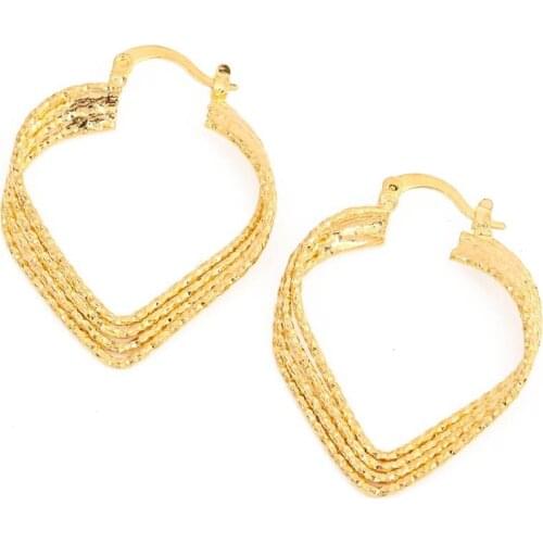 Trendy Women Lady Elegant Ear 24k Gold Stud Earrings Heart Earrings Charm Jewelry