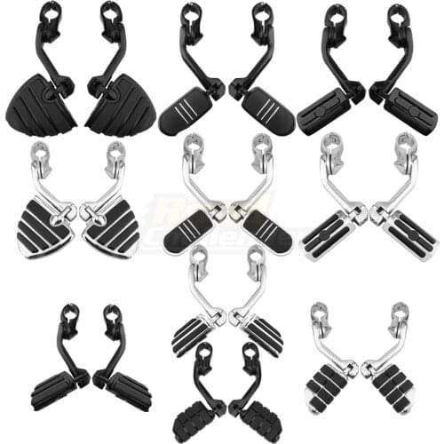 Motorcycle 1-1/4" 32mm Highway Engine Guard Long Angled Foot Pegs Mount Clamp Kit For Harley Yamaha Honda Suzuki