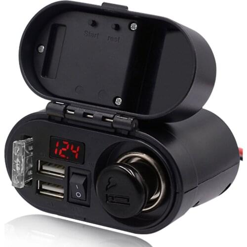 Motorcycle Cigarette Lighter Socket Dual USB Quick Charger Voltmeter Digital Clock Switch Waterproof Time Display