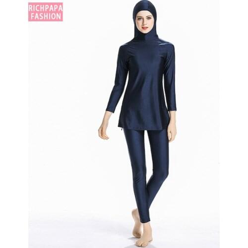 Muslim Swimwear Women Modest Patchwork Full Cover Long Sleeve Burkinis Wear Swimming Bathing Suit Beach Hijab Swimsuit