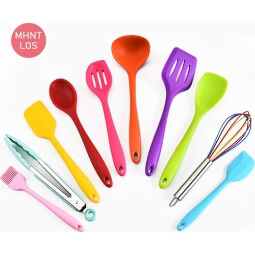 MHNTLOS Silicone Kitchen Utensils Set Non-stick Cookware Cooking Tools Spoon Soup Ladle Turner Spatula Tongs Cookware Baking