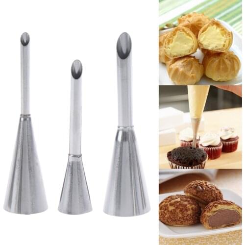 3pcs/set Piping Bag Nozzles Set Stainless Steel Cupcake Cake Decorating Tips For Puff Cream Pastry Piping Nozzles