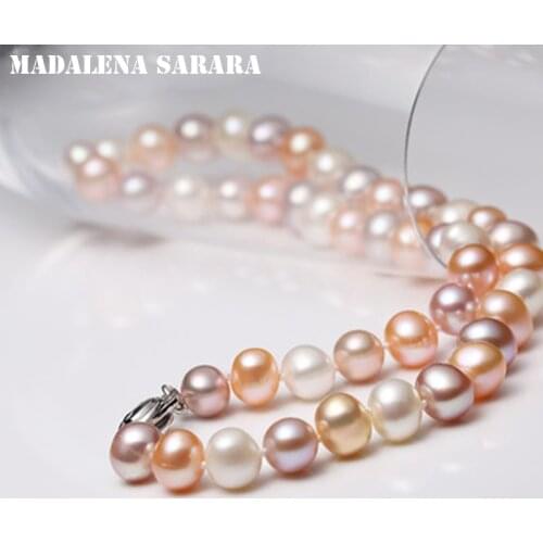MADALENA SARARA 8-9mm AAA' Freshwater Pearl Natural Multicolor Fine Luster Round Shape for DIY Jewelry 18" Women Neclace