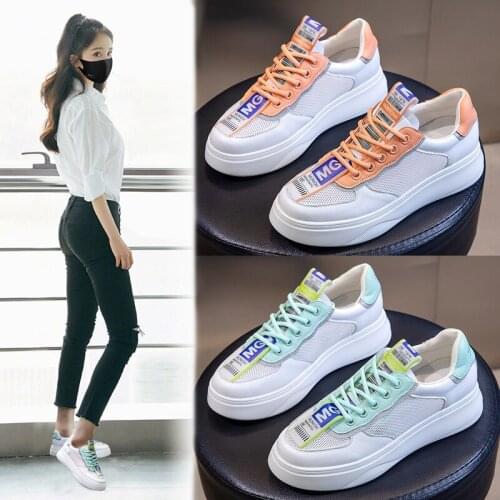 Newest air breathable sneakers platform lace up womens sport shoes ins fashion comfort soft leather