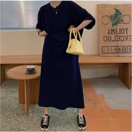 2021 Summer New Korean Version Mid Sleeve Loose Split Dress Long Nightgown Nightdress Womens T-shirt Skirt Female Sleepwear