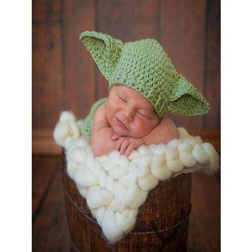 Newborn Photo Born Souvenir Photograph Accessories Adorable Green Elves Suit Pretend Character Baby Knitting Clothes Infant Prop