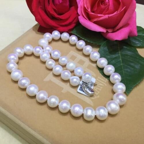 Fine jewelry genuine 10-11mmnatural freshwater pearl necklace 925 Silver clasp 18inch