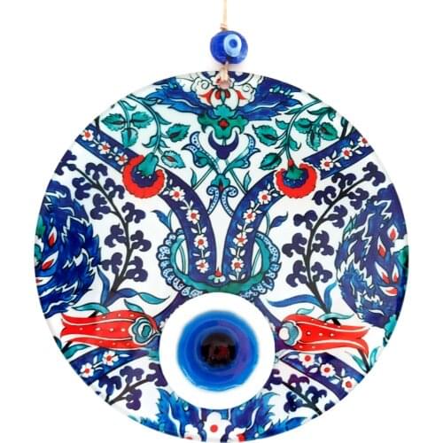 Tile Pattern, Tulip Flower, Fusion Glass 23 Centimeter Evil Eye Bead Wall Decoration