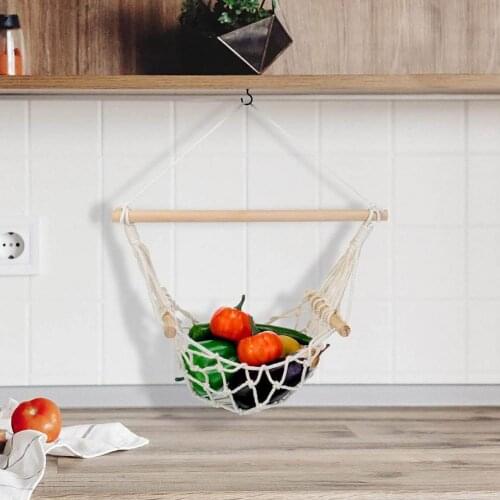 Under Cabinet Fruit Hammock Bohemian Woven Hanging Vegetable Hammock Hand-woven Cotton Rope Home Kitchen Storage Hanging Basket